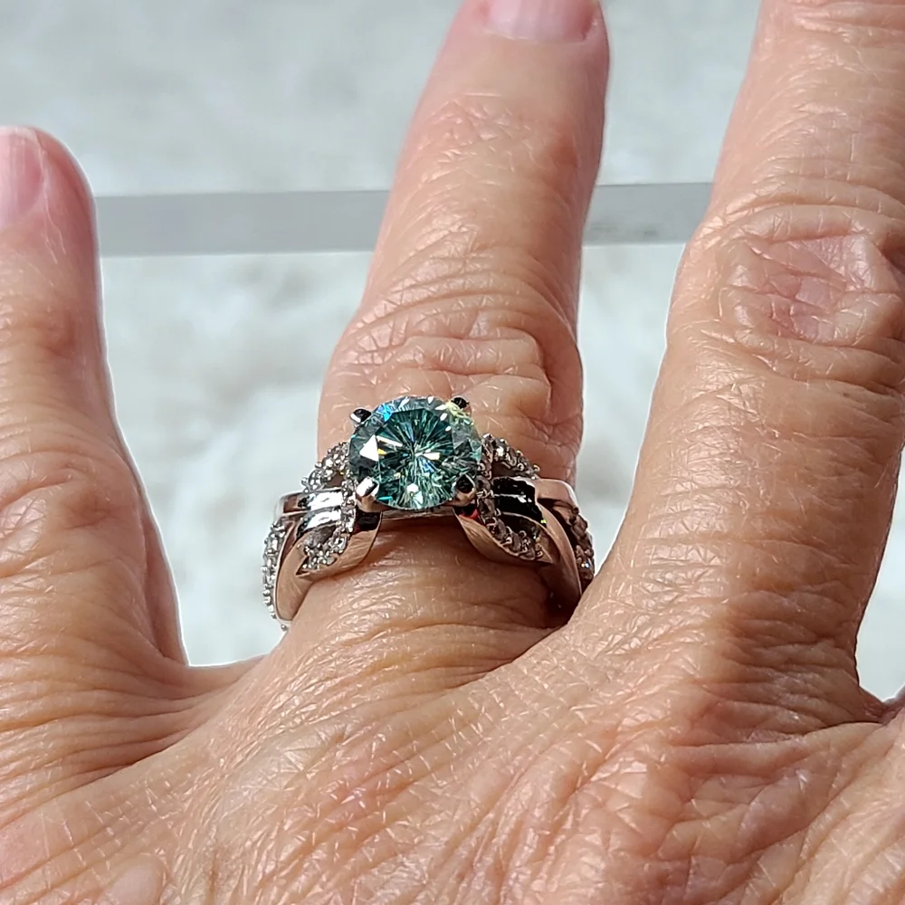 Moissanite 3 Carat Blue Solitare Ring